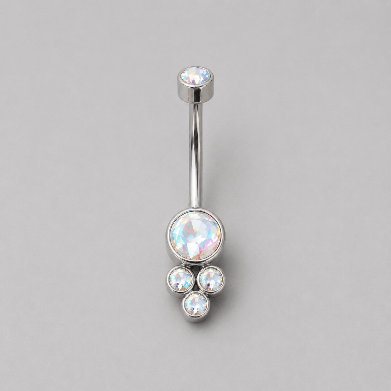 4 Stone AB CZ Belly Bar in Silver - Titanium - Camden Body Jewellery
