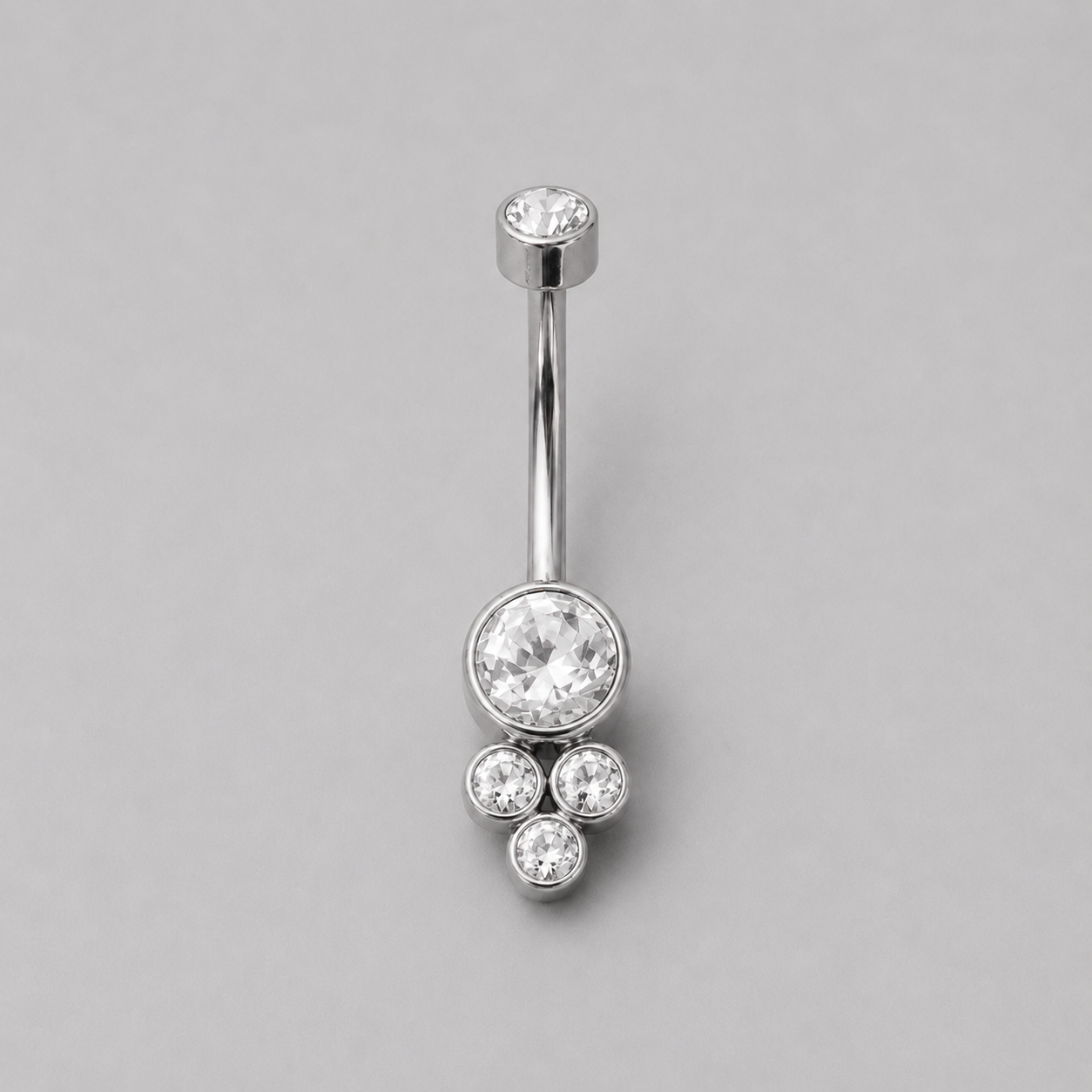 4 Stone Clear CZ Belly Bar in Silver - Titanium - Camden Body Jewellery
