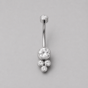 4 Stone Clear CZ Belly Bar in Silver - Titanium