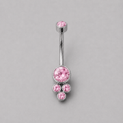 4 Stone Pink CZ Belly Bar in Silver - Titanium - Camden Body Jewellery