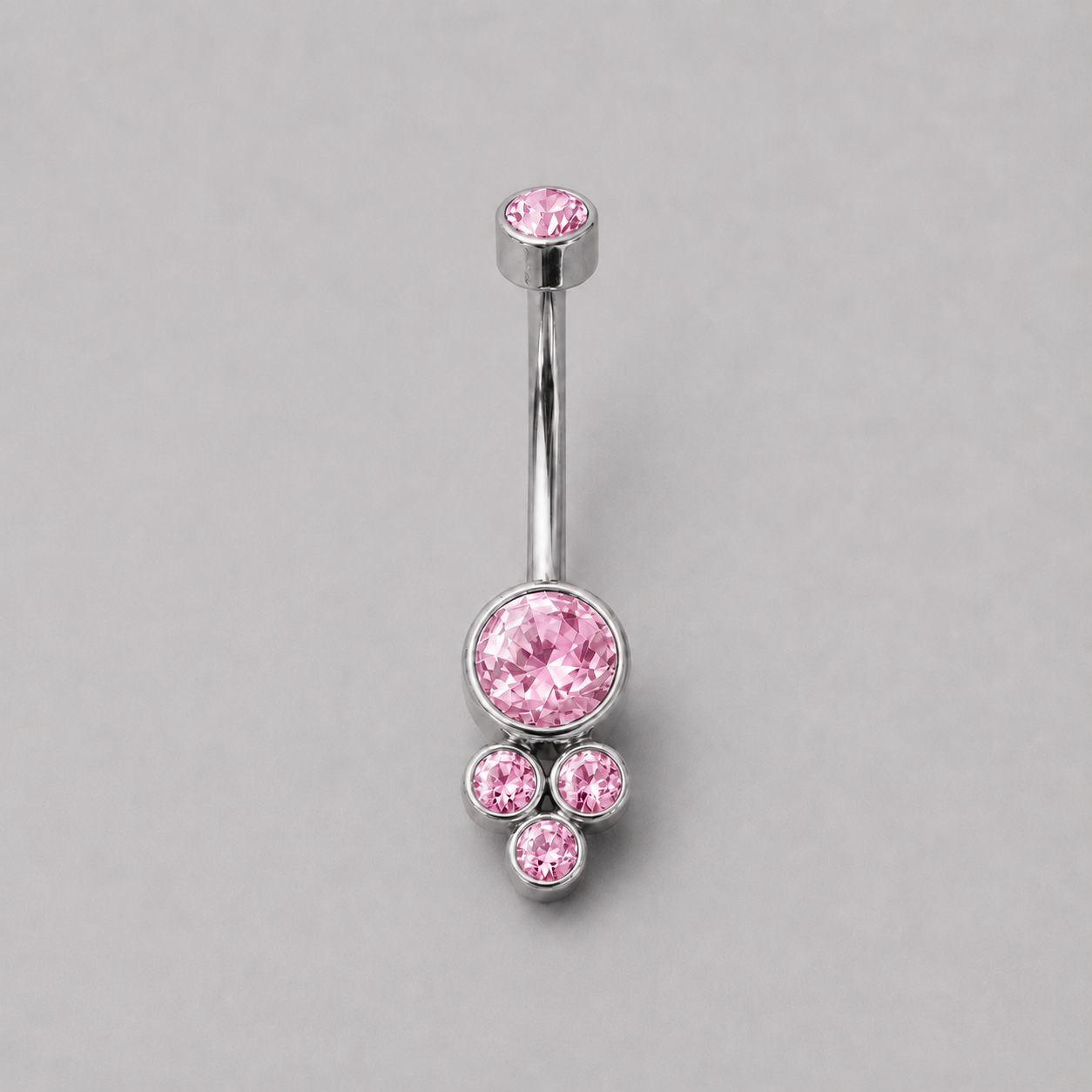 4 Stone Pink CZ Belly Bar in Silver - Titanium - Camden Body Jewellery