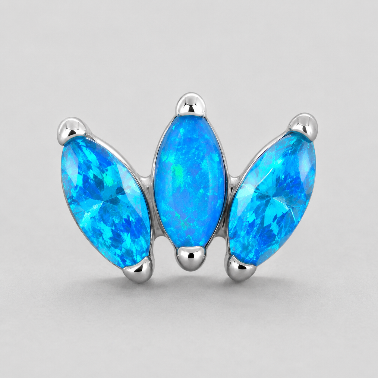 Triple Marquise Blue Opal + Aqua Labret in Silver - Titanium - Camden Body Jewellery