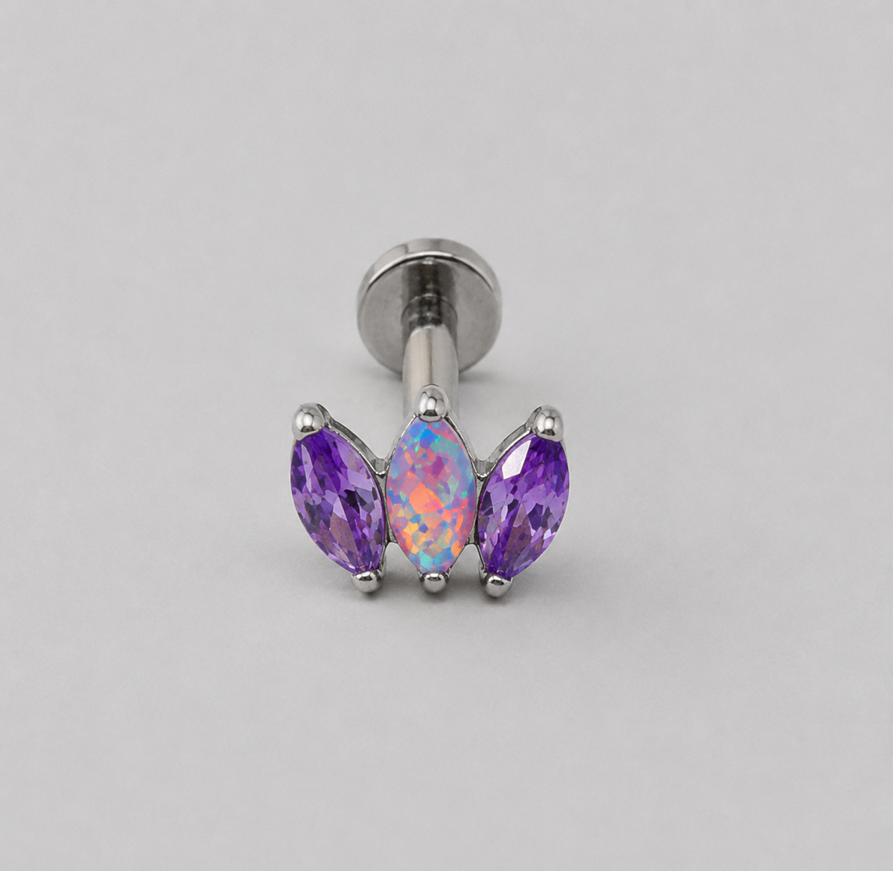 Triple Marquise Purple Opal + Amethyst Labret in Silver - Titanium - Camden Body Jewellery