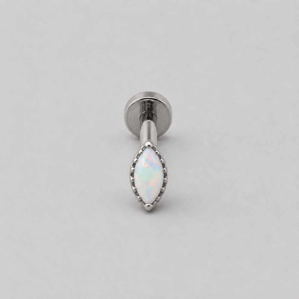 Lined Oval White Opal Labret in Silver - Titanium