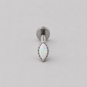 Lined Oval White Opal Labret in Silver - Titanium - Camden Body Jewellery