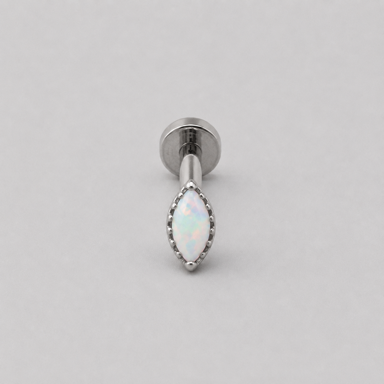 Lined Oval White Opal Labret in Silver - Titanium - Camden Body Jewellery