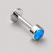 Bezel Set Blue Opal Stone Top Labret in Silver - Titanium - Camden Body Jewellery