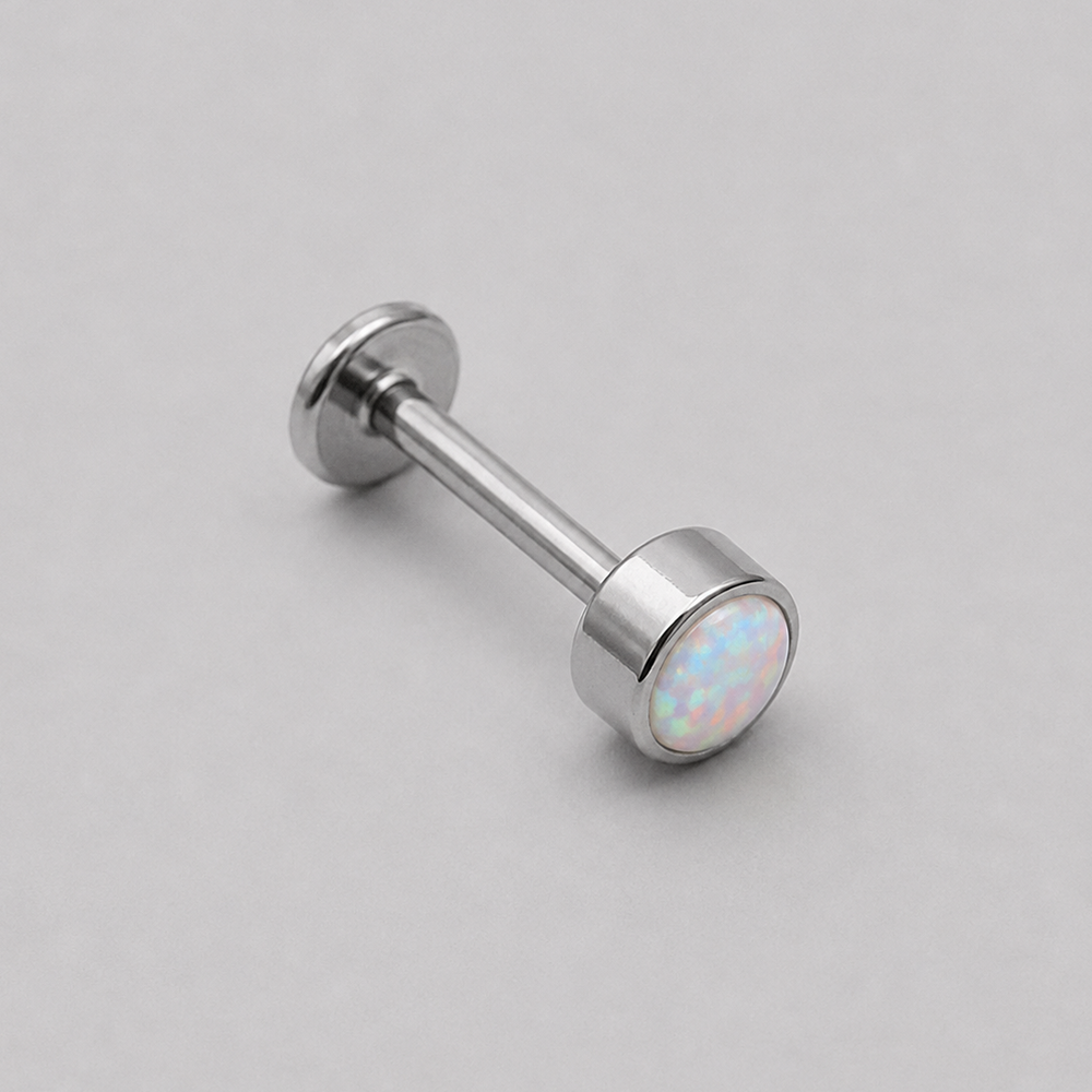 Bezel Set White Opal Stone Top Labret in Silver - Titanium