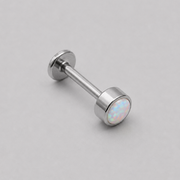 Bezel Set White Opal Stone Top Labret in Silver - Titanium - Camden Body Jewellery