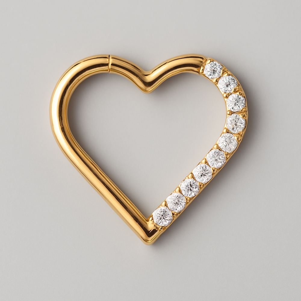 Hinged Segment Ring Heart Shape CZ Pave in Gold - Titanium