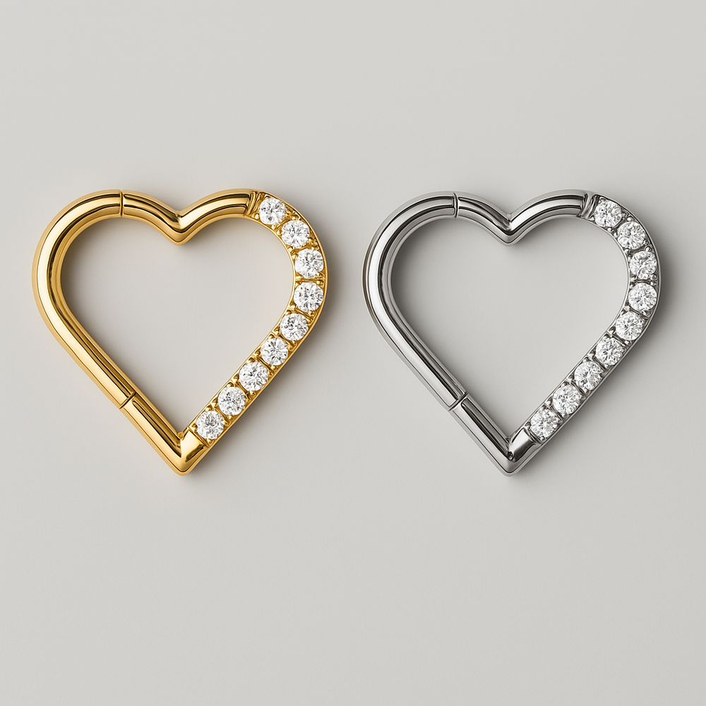 Hinged Segment Ring Heart Shape CZ Pave in Gold - Titanium