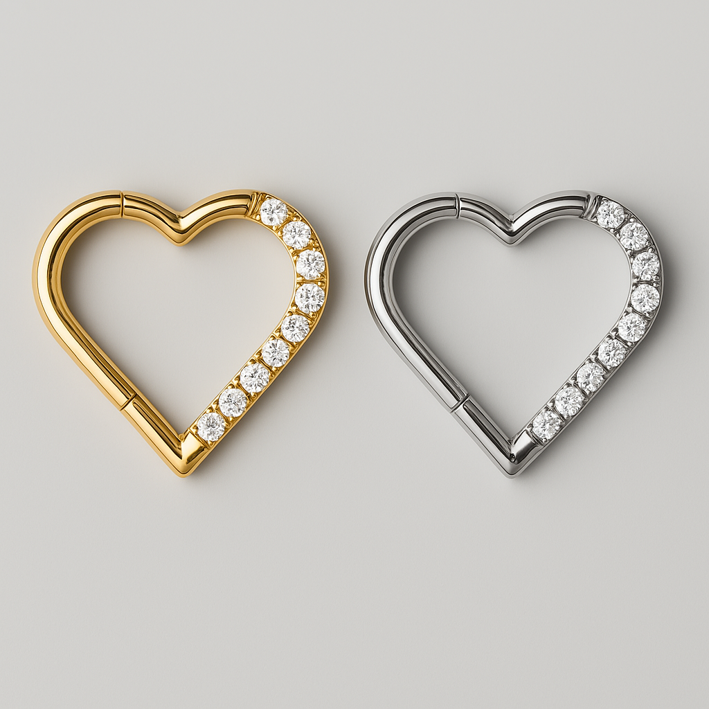 Hinged Segment Ring Heart Shape CZ Pave in Gold - Titanium - Camden Body Jewellery
