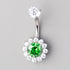 Flower Belly Bar with Green CZ Top - Titanium - Camden Body Jewellery