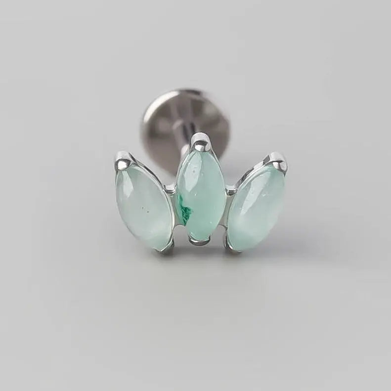 Triple Marquise Labret in Green Aventurine - Titanium - Camden Body Jewellery