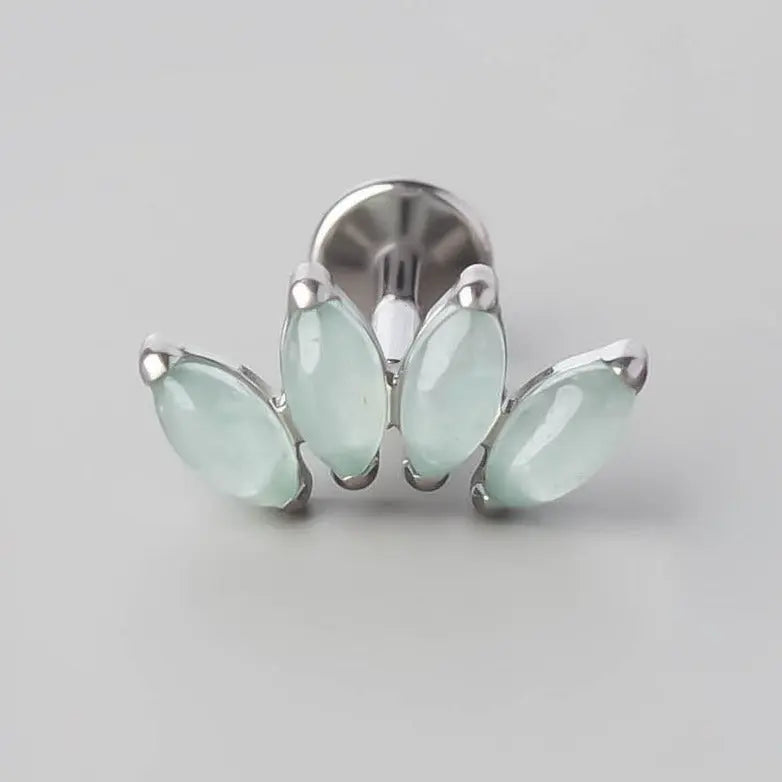 Quadruple Marquise Stone Labret in Green Aventurine - Titanium