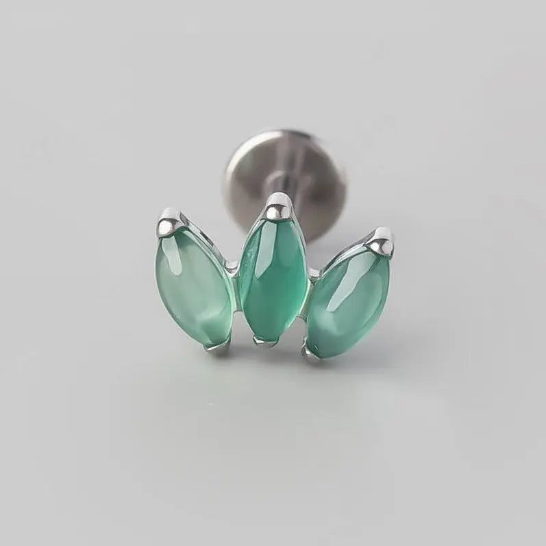 Triple Marquise Labret in Green Onyx - Titanium - Camden Body Jewellery