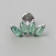Quadruple Marquise Stone Labret in Green Onyx - Titanium - Camden Body Jewellery