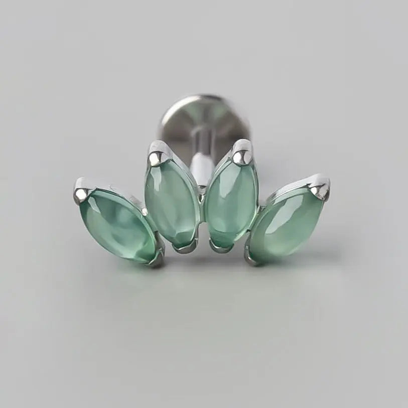 Quadruple Marquise Stone Labret in Green Onyx - Titanium - Camden Body Jewellery