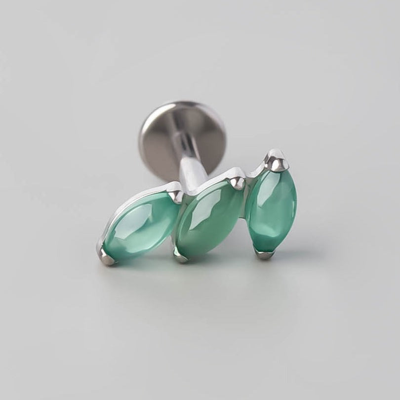 Triple Wonky Stone Labret in Green Onyx - Titanium - Camden Body Jewellery