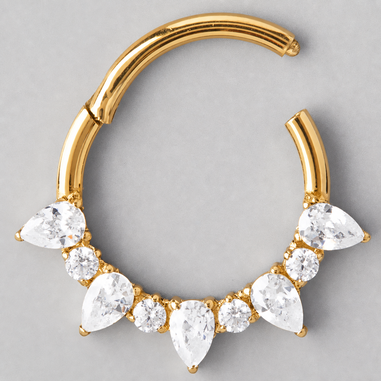 5 Pear Cut Stone 4 Round Stone Segment Hoop in Gold - Titanium