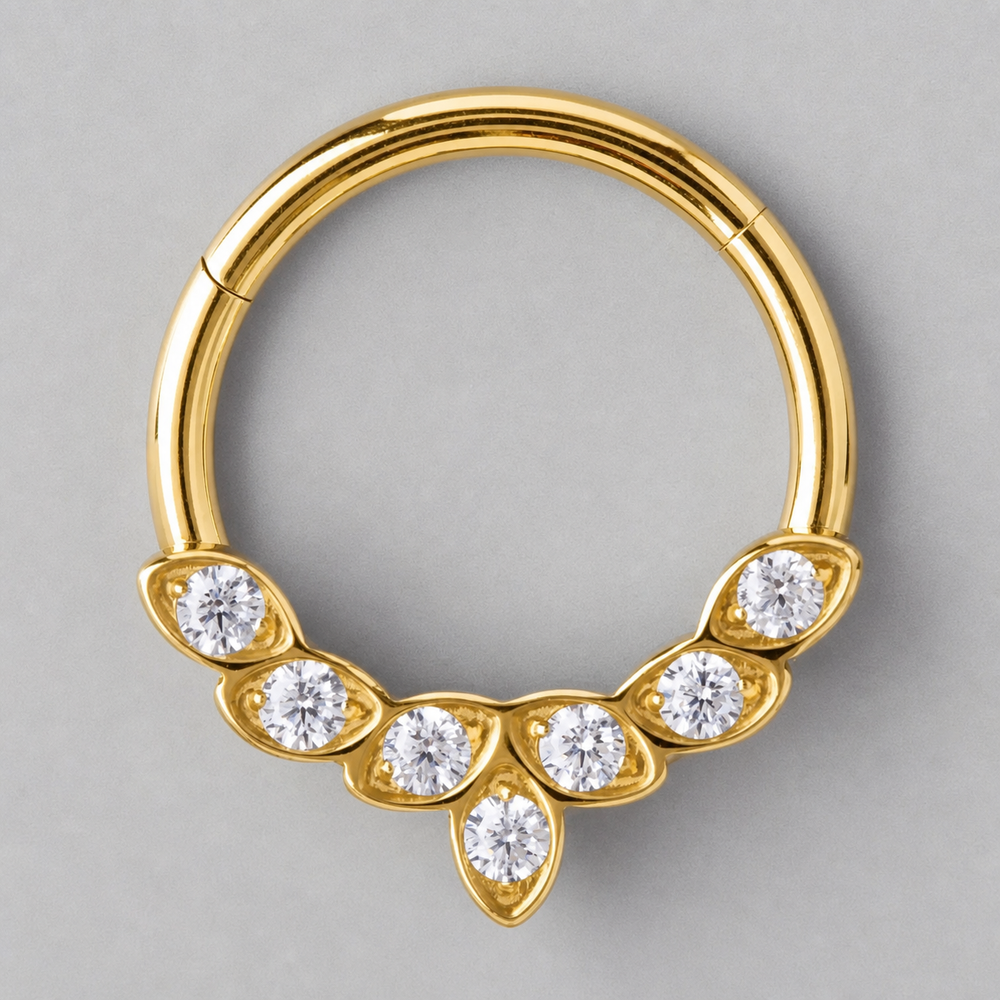 7 Set Prong Set CZ Front Face Segment Hoop in Gold - Titanium
