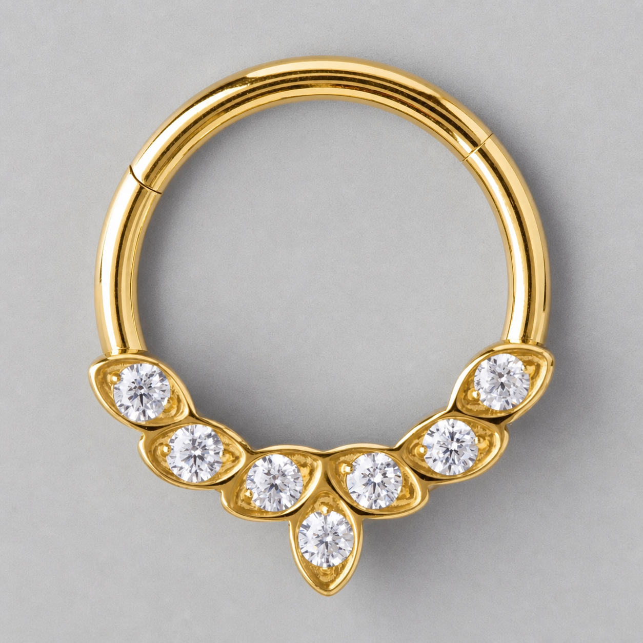 7 Set Prong Set CZ Front Face Segment Hoop in Gold - Titanium - Camden Body Jewellery