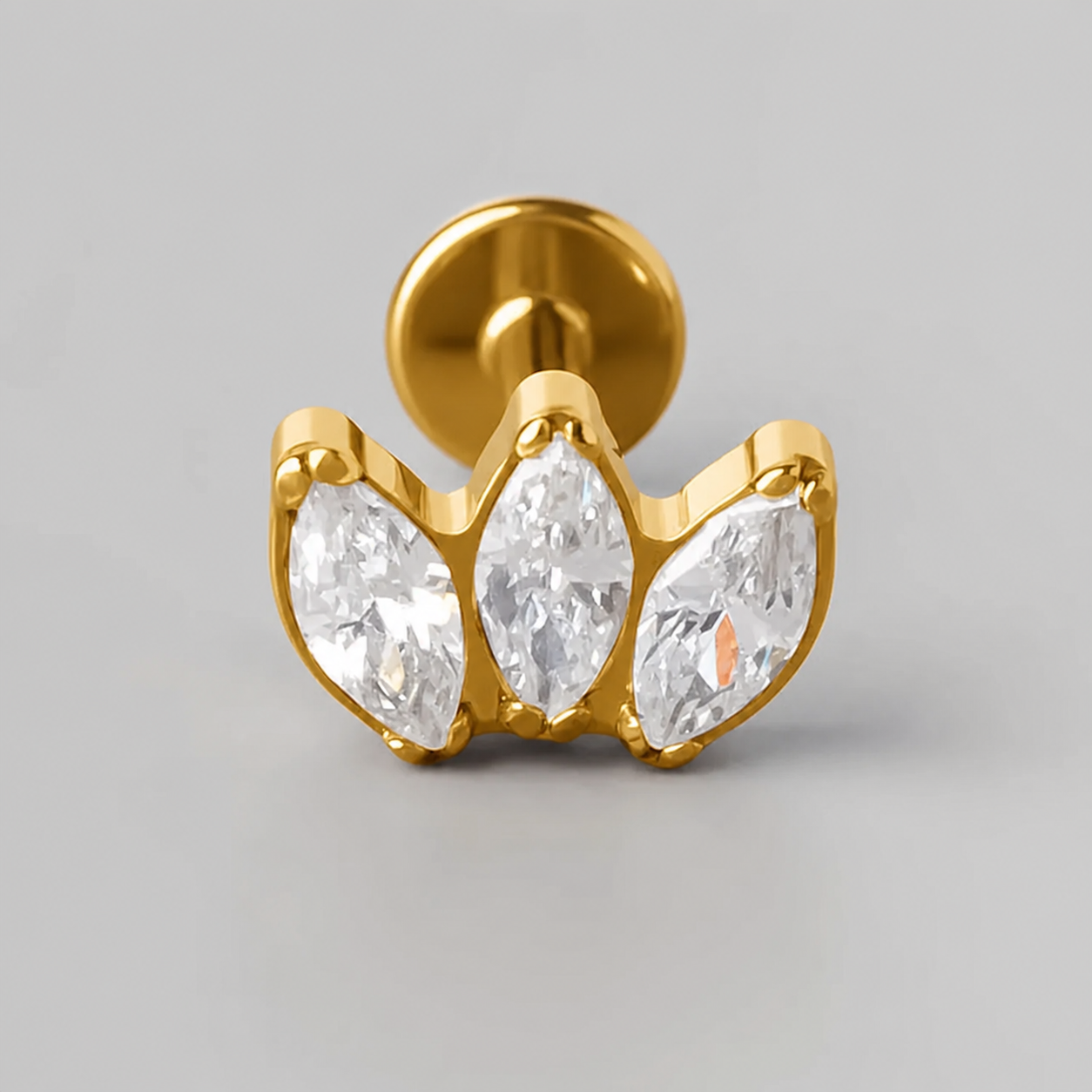 Triple Marquise CZ Labret in Clear Gem in Gold - Titanium - Camden Body Jewellery
