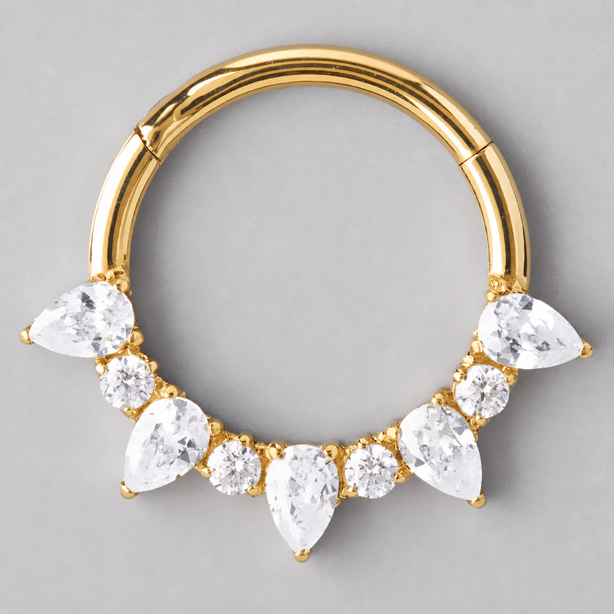 5 Pear Cut Stone 4 Round Stone Segment Hoop in Gold - Titanium