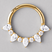 5 Pear Cut Stone 4 Round Stone Segment Hoop in Gold - Titanium