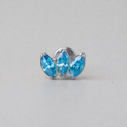 Triple Marquise Aqua CZ Labret in Silver - Titanium