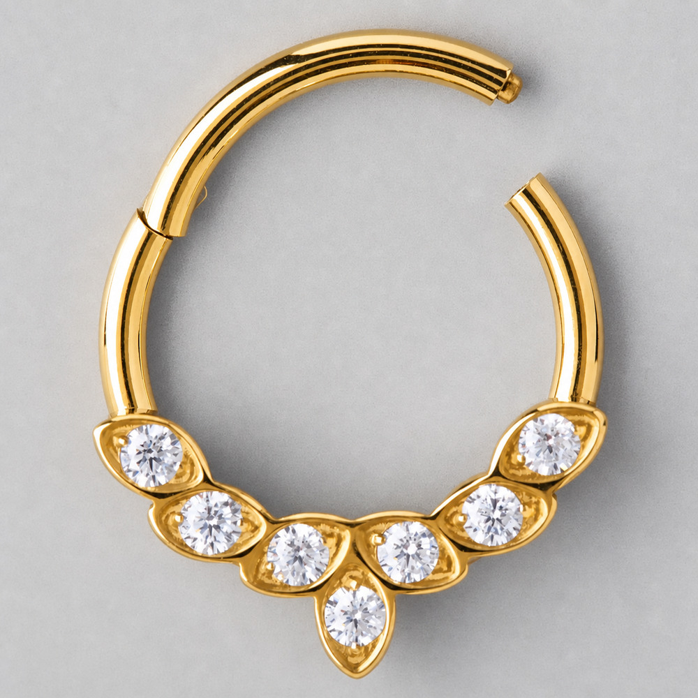 7 Set Prong Set CZ Front Face Segment Hoop in Gold - Titanium