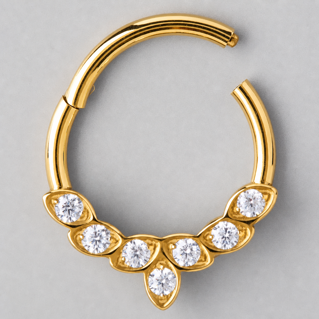 7 Set Prong Set CZ Front Face Segment Hoop in Gold - Titanium - Camden Body Jewellery