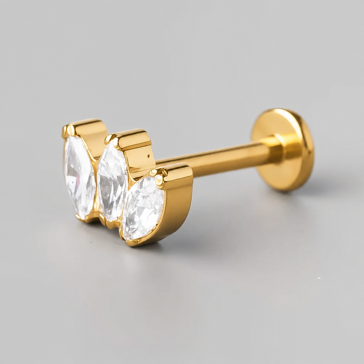 Triple Marquise CZ Labret in Clear Gem in Gold - Titanium - Camden Body Jewellery
