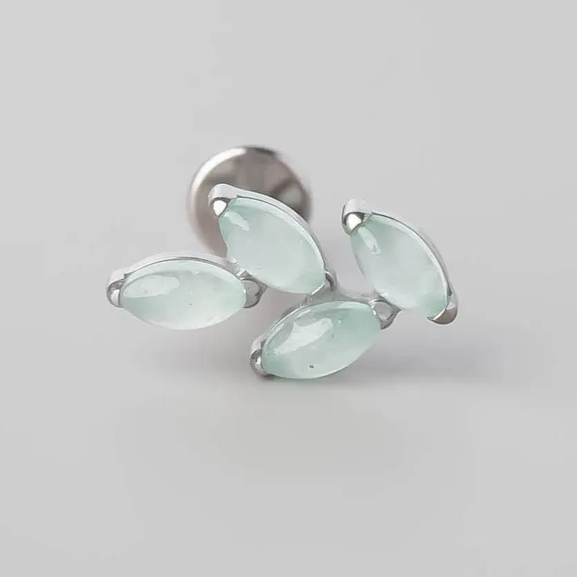 Quadruple Leaf Stone Labret in Green Aventurine - Titanium - Camden Body Jewellery