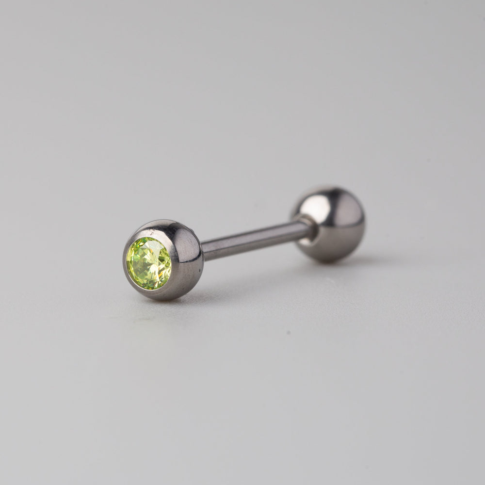 Tongue Barbell Green CZ - Titanium