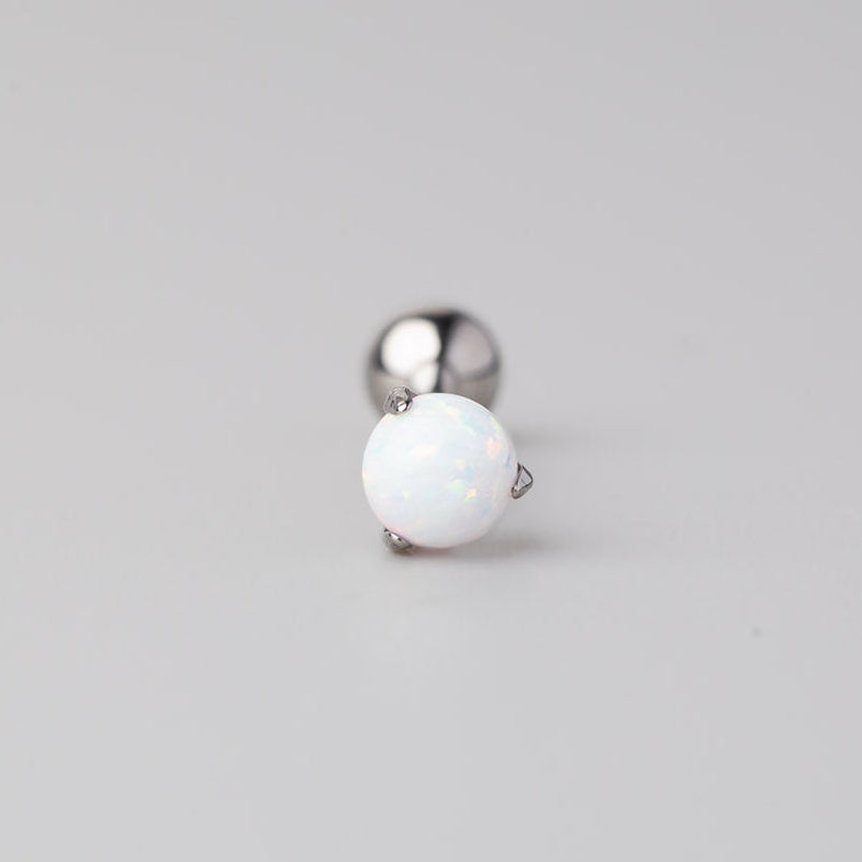 Tongue Barbell Clawed White Opal - Titanium - Camden Body Jewellery
