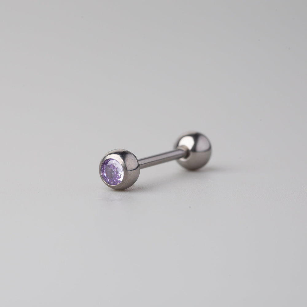 Tongue Barbell Purple CZ - Titanium