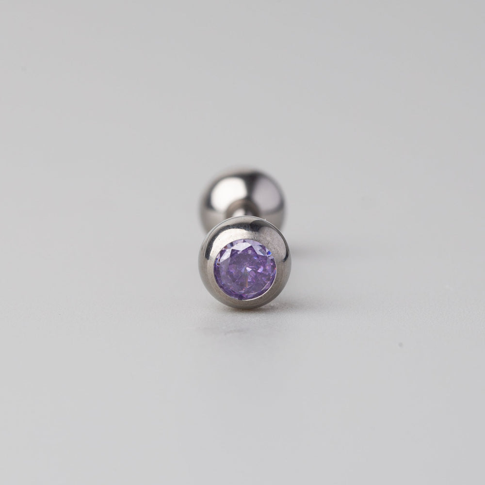 Tongue Barbell Purple CZ - Titanium