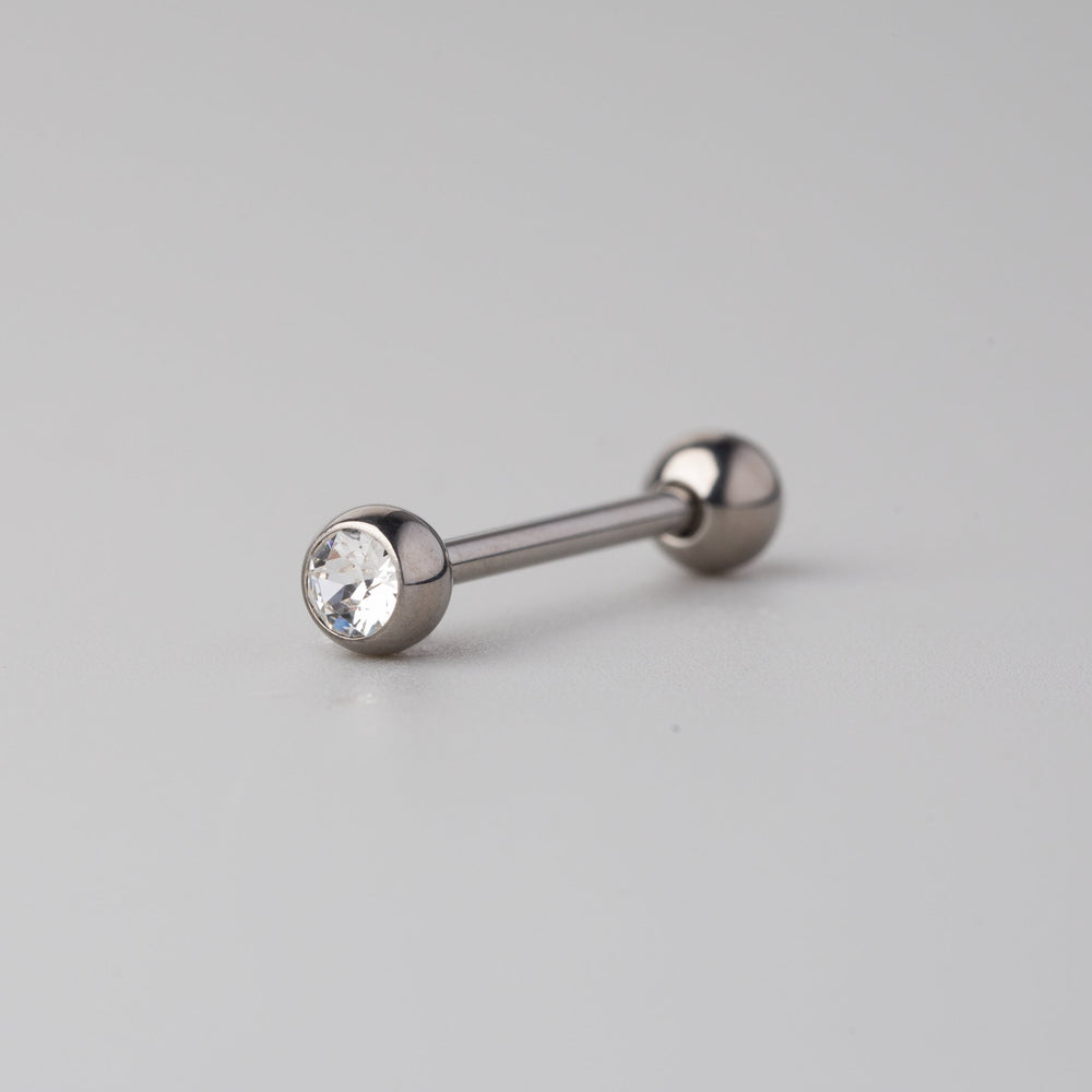 Tongue Barbell Clear CZ - Titanium