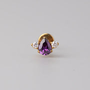 Triangular Purple Labret with Double Clear CZ in Gold - Titanium - Camden Body Jewellery
