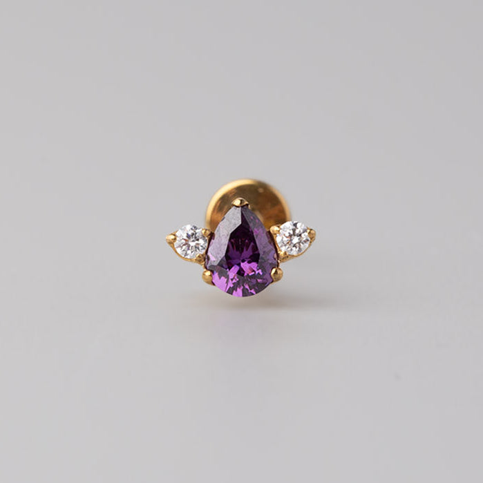 Triangular Purple Labret with Double Clear CZ in Gold - Titanium - Camden Body Jewellery