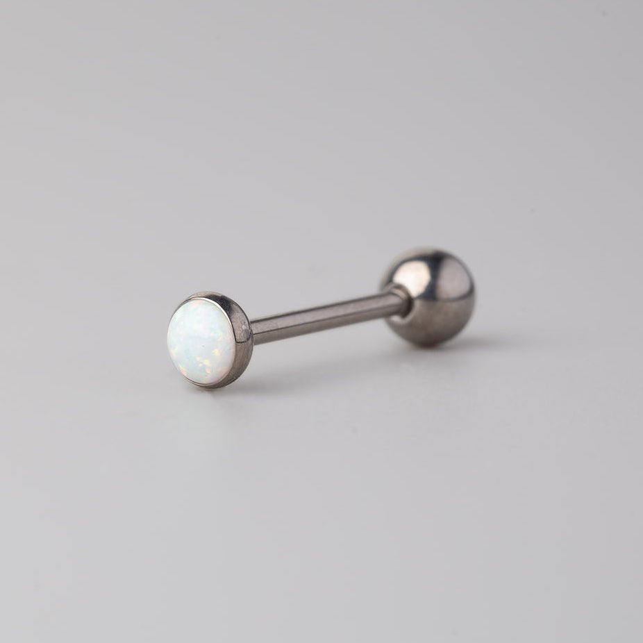 Tongue Barbell White Opal - Titanium - Camden Body Jewellery