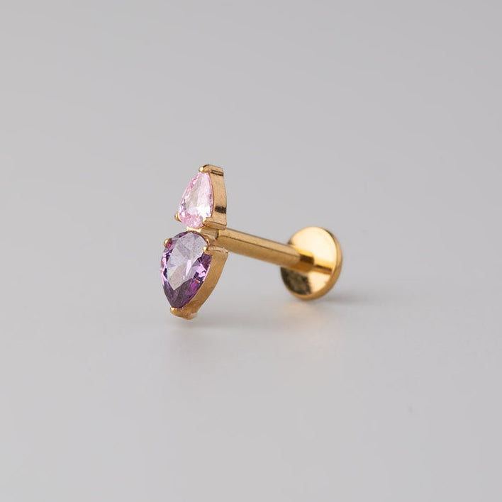 Triangular Purple and Pink CZ in Gold - Titanium