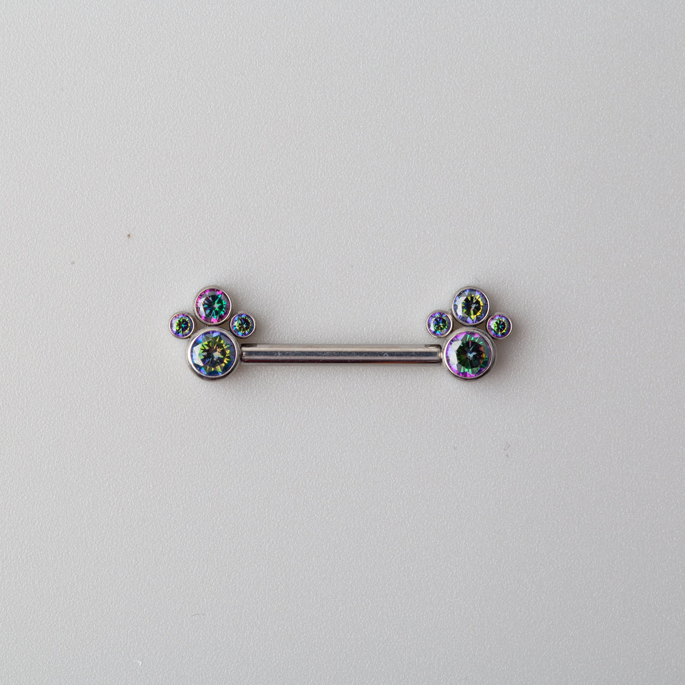 4 Rainbow CZ Stone Cluster Top Nipple Barbell - Titanium