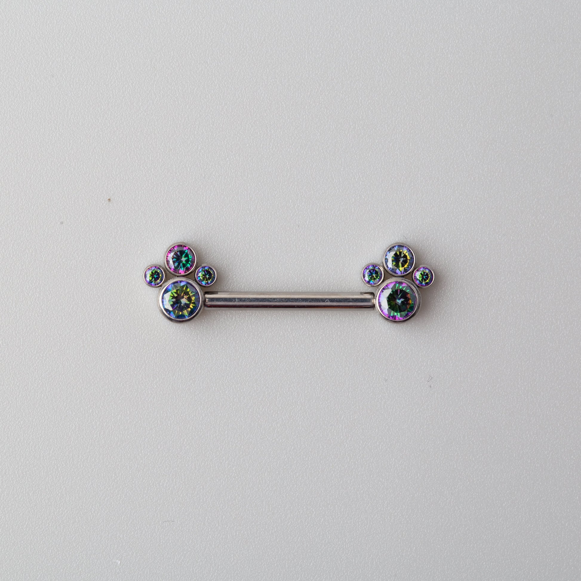 4 Rainbow CZ Stone Cluster Top Nipple Barbell - Titanium - Camden Body Jewellery