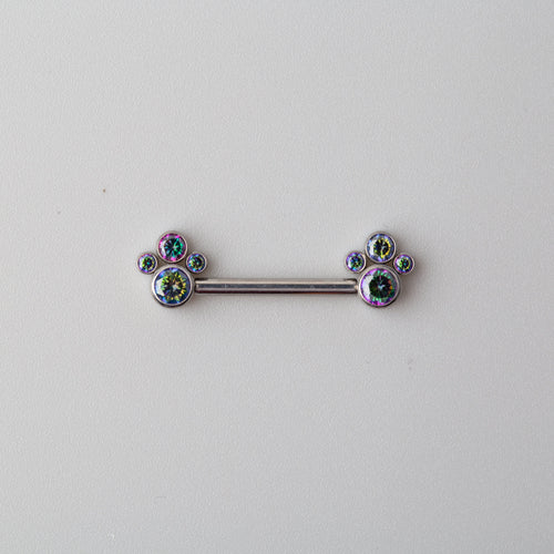 4 Rainbow CZ Stone Cluster Top Nipple Barbell - Titanium