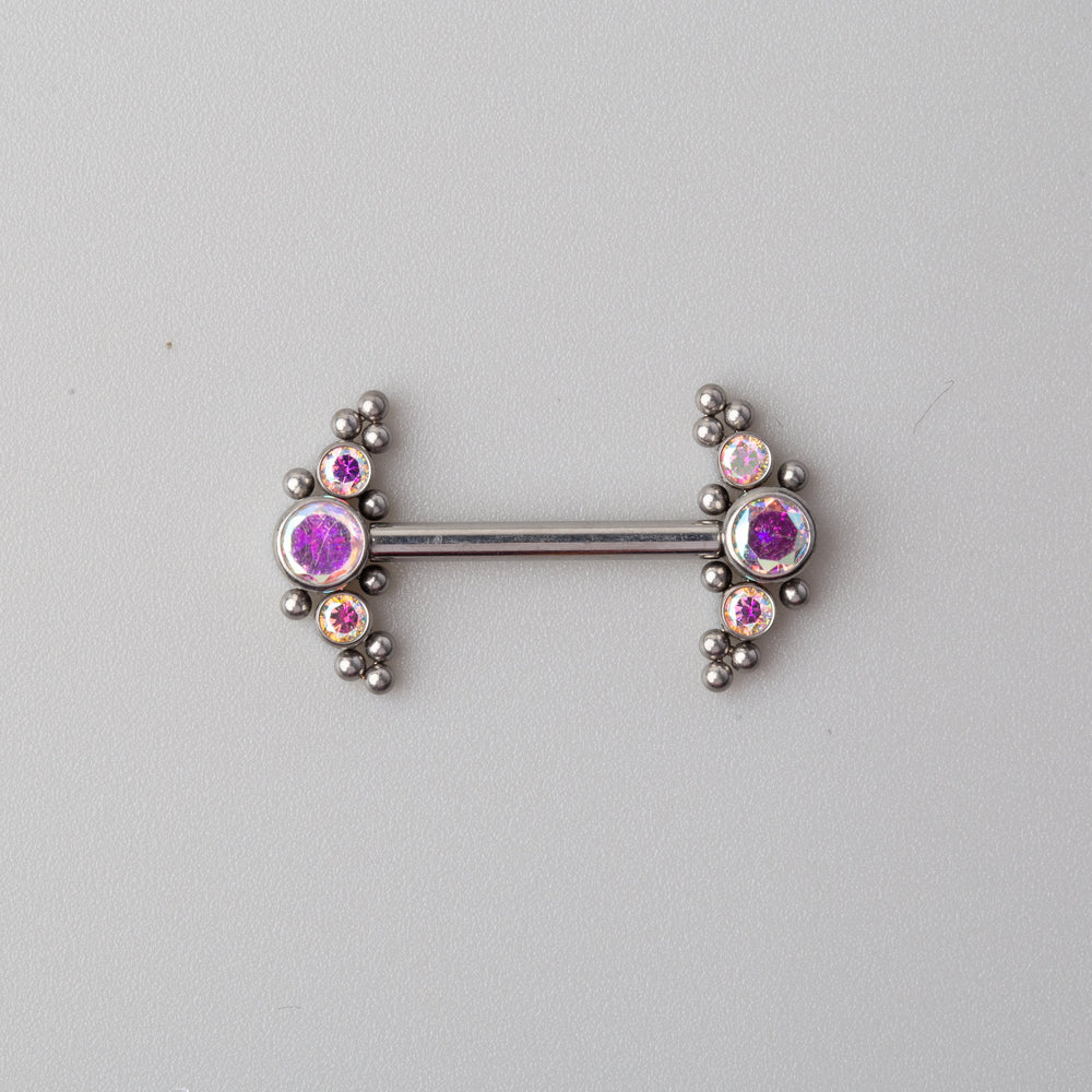 Triple Stone Beads Nipple Barbell in AB - Titanium