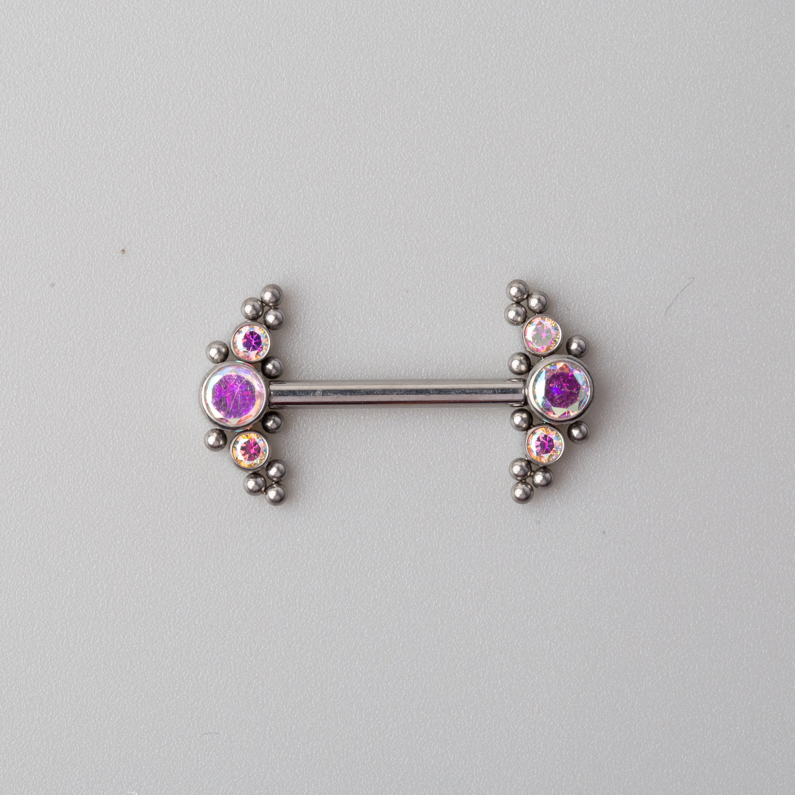 Triple Stone Beads Nipple Barbell in AB - Titanium - Camden Body Jewellery