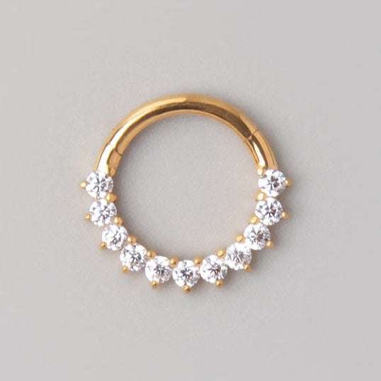 Hinged Segment Hoop Ring Prong Set CZ in Gold - Titanium - Camden Body Jewellery
