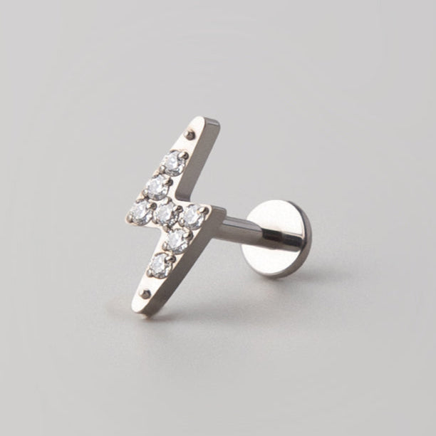 Lightening Bolt Labret in Silver - Titanium